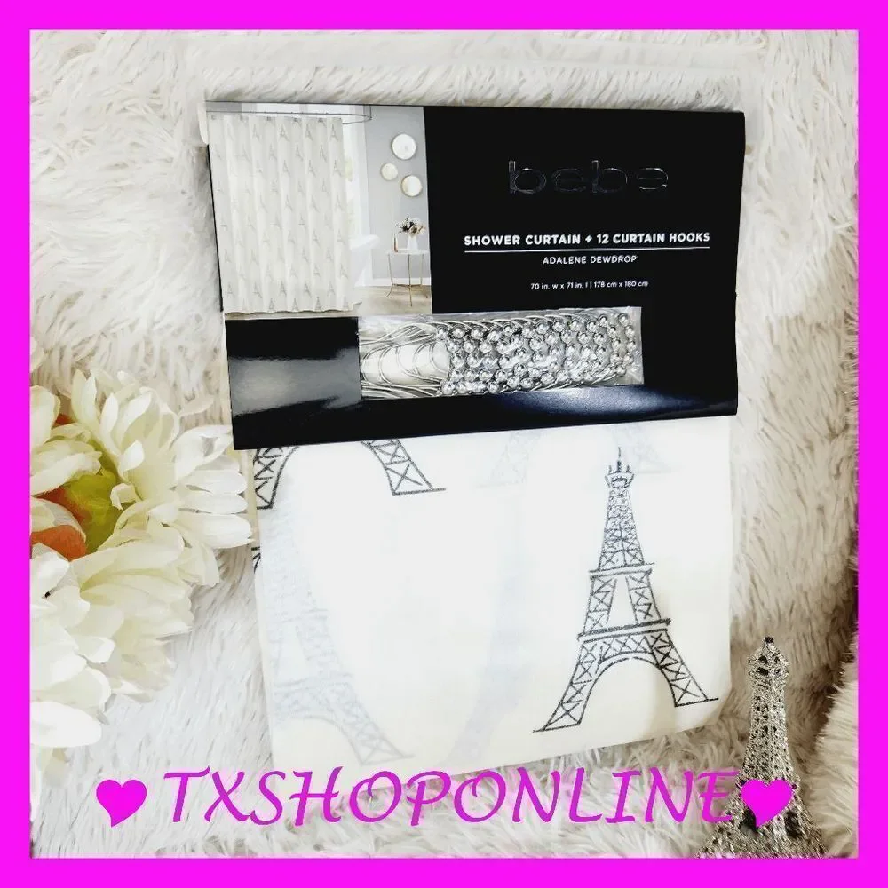 { bebe } Paris shower curtain + 12 curtain hooks NWT